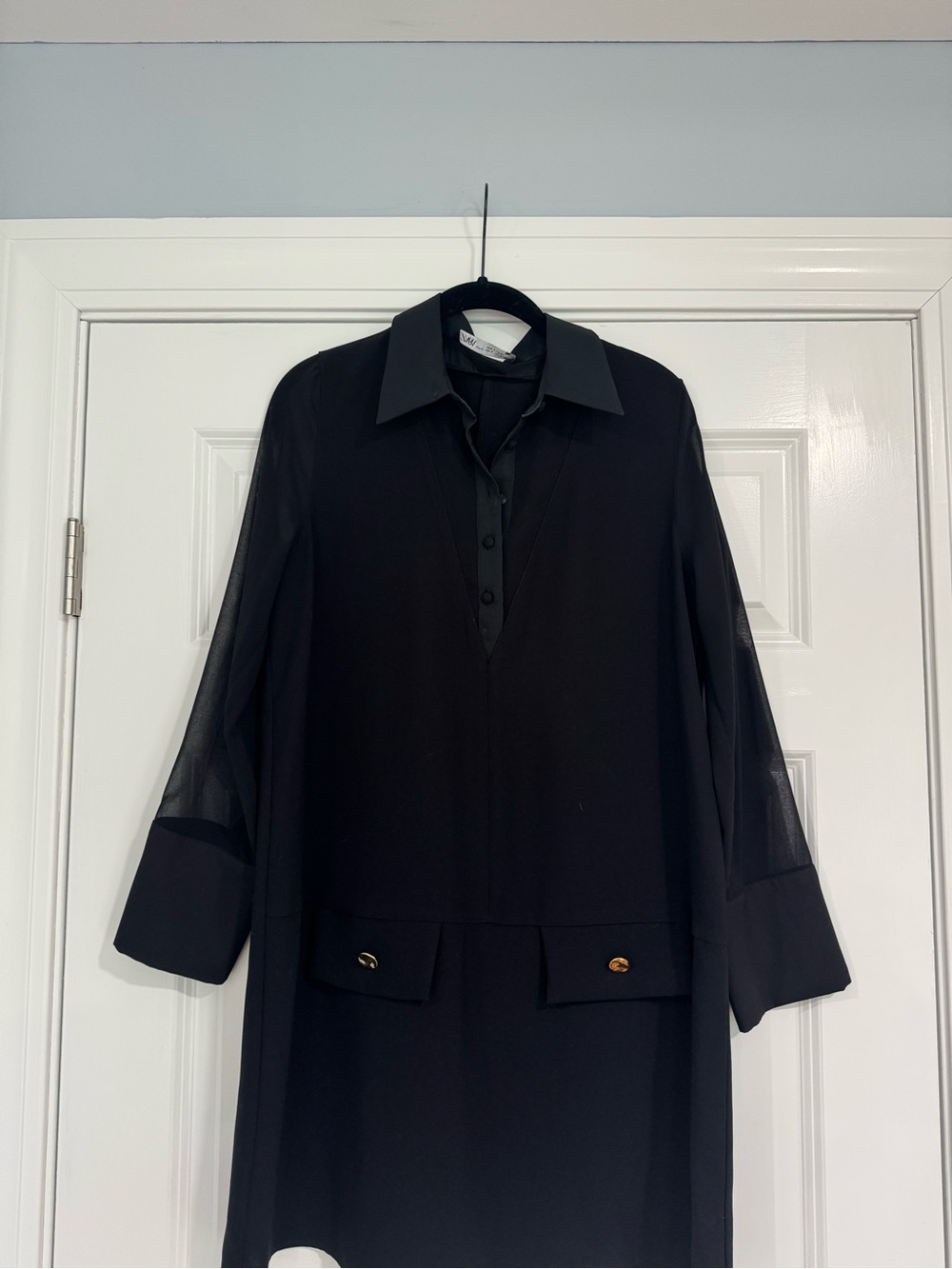 Zara Black Mini Dress with Sheer Sleeves